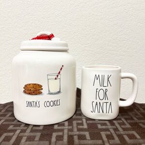 Rae Dunn SANTA’S COOKIES canister and MILK FOR SANTA mug